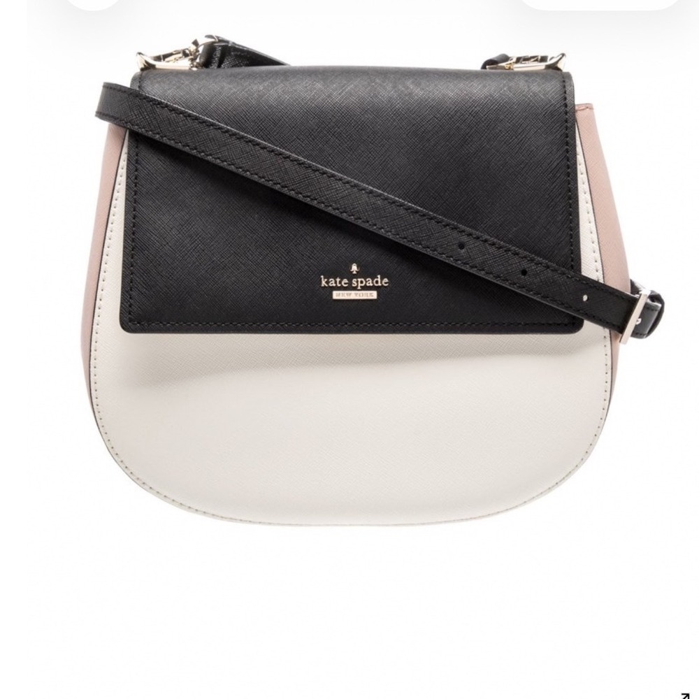 Kate Spade New York Tri-Color Saffiano Leather Crossbody Bag Black‎ White Pink